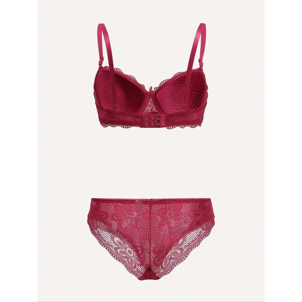 Viomisha Sexy Lingerie Lady Push Up Bras Transparent Floral Underwire Intimate Pretty Lace Underwear Panty Set