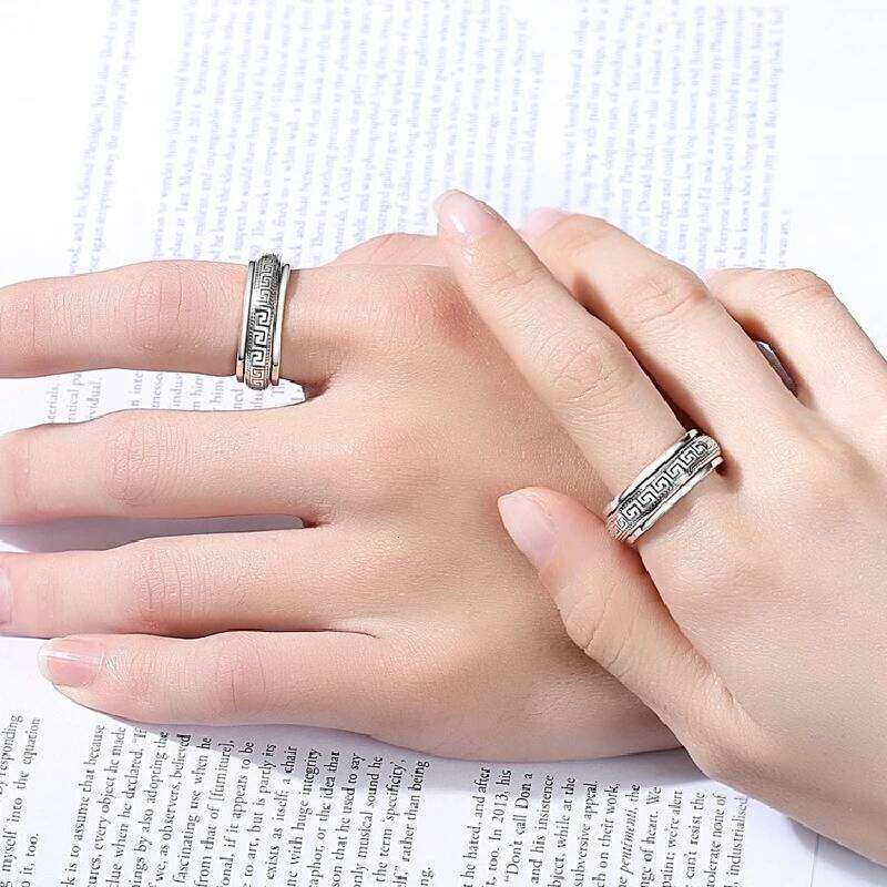 Factory Price S925 Sterling Great Wall Pattern Spinner Ring Men Women Real Silver Double-layer Rotatable Rings Jewelry H260312