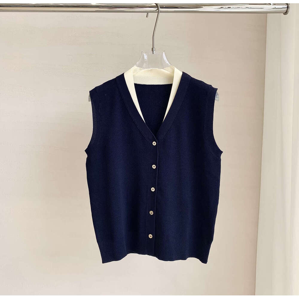 2026 Spring and Summer New Design Color blocked V-neck Sleeveless Commuter Loose Knitted Women's c10 Tank Top