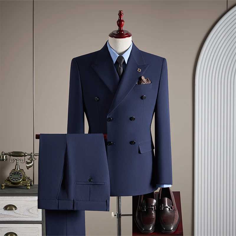 High-quality groom wedding suit fashionable and stylish dress mens business double-breasted suit set mens three-piece set M260313