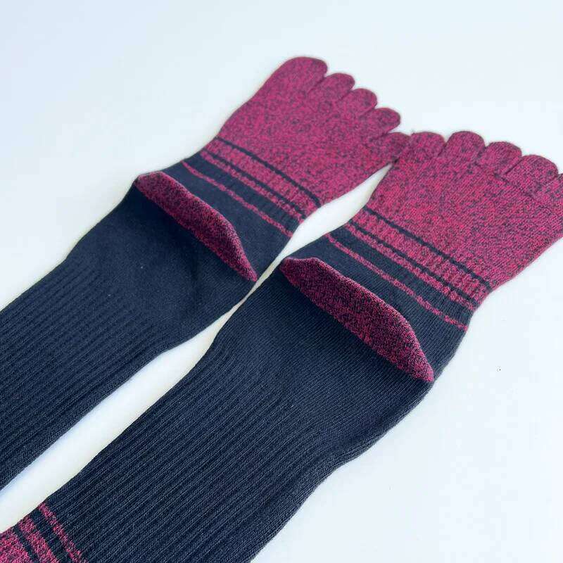 1/4 Pairs Long Five Finger Mans Pure Cotton Compression Striped Vintage High Tube Colorful Fitness Sport Toe Socks Student Z260313