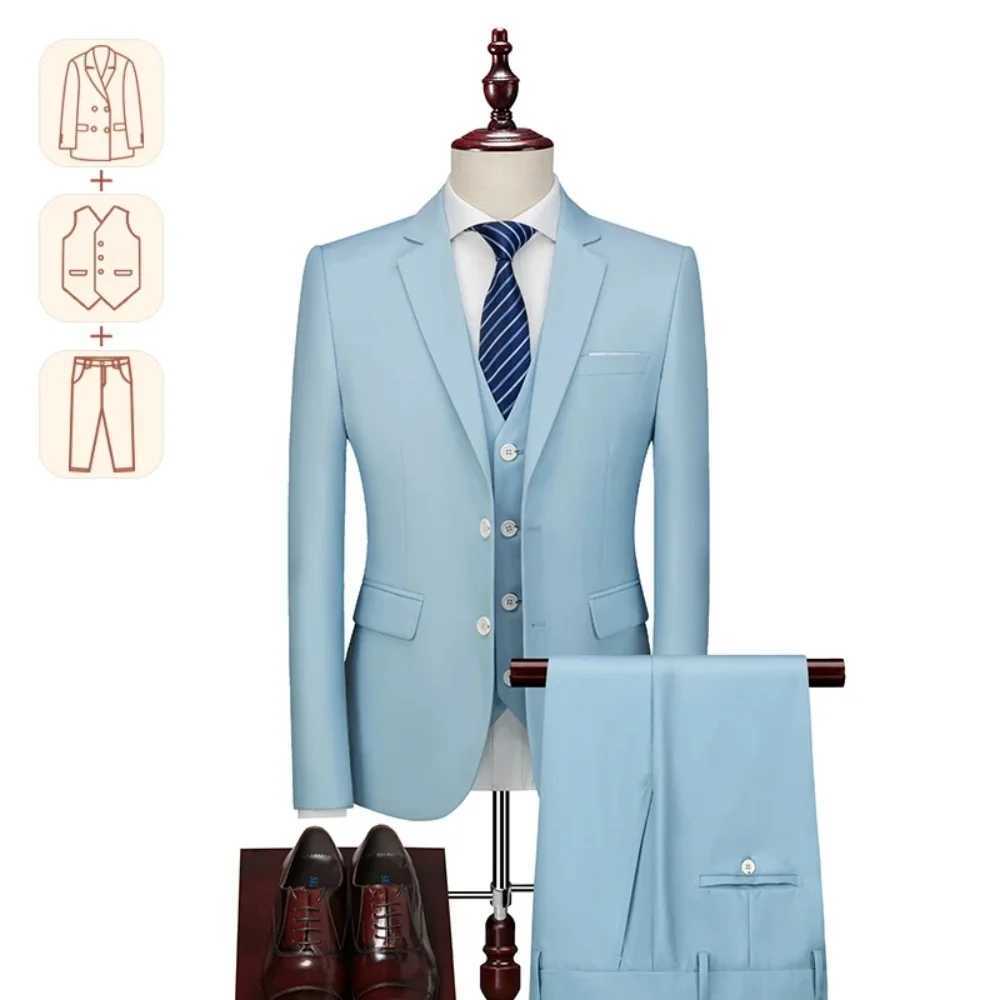 Mens Big Tall Slim Fit Business Casual Suit for Weddings Genuine Blazer Waistcoat And Pants Dress Trousers US Size M260313