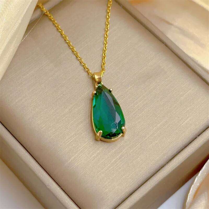 Exquisite Personality Crystal Clear Water Drop Necklace Classic Retro Texture Design Stainless Steel Clavicle Chain H260312