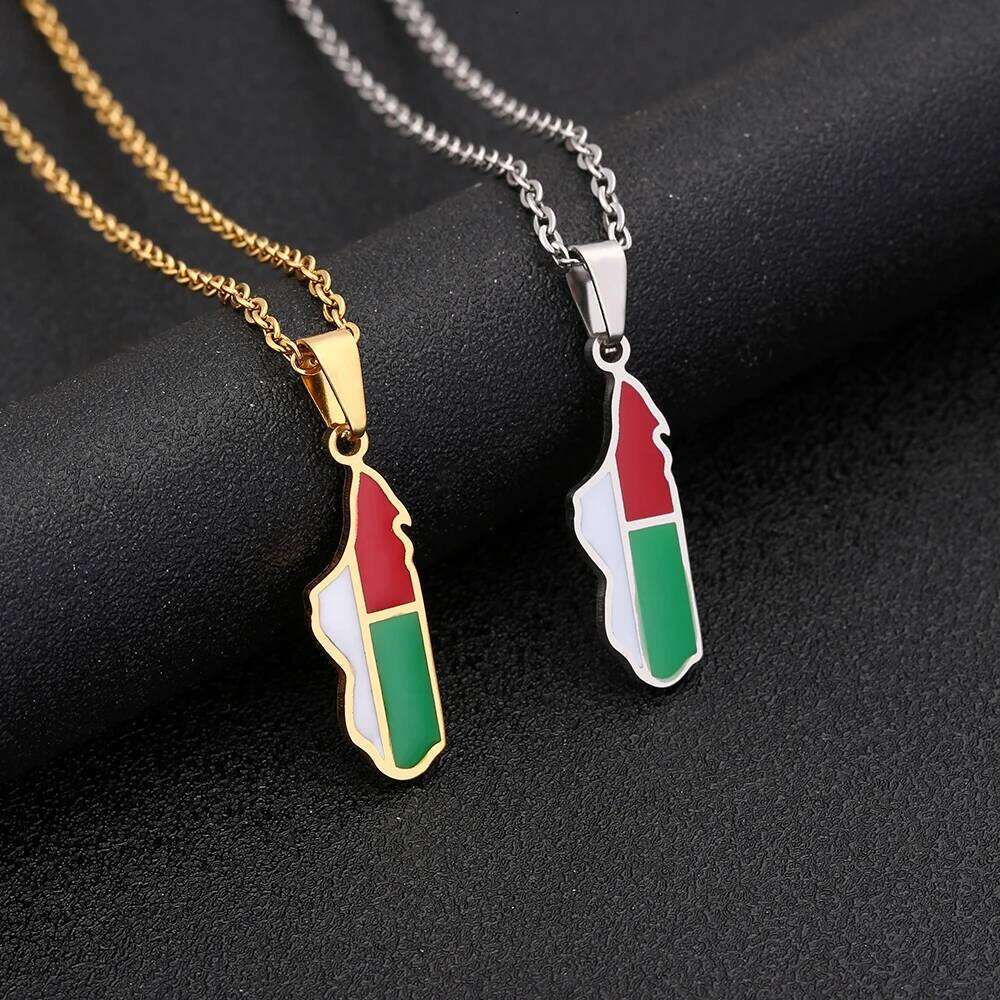 Africa Madagascar Map Flag Pendant Necklace Stainless Steel For Women Men Gold Silver Color Charm Fashion Choker Jewelry Gift H260312