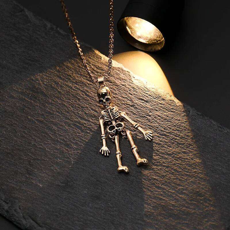 Retro Punk Skeleton Ghost Pendant Halloween Skull Necklace Long Sweater Chain Accessories for Women Men Teen Party Gift H260312