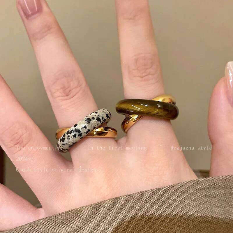 Vintage Open for Ladies Simple Brown Stone Ring Luxury Irregular Retro Punk Rings Exquisite Engagement Jewelry Gifts H260312