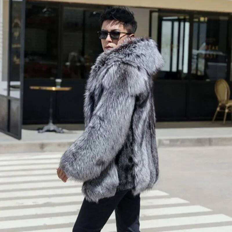 Fur Coat Men Autumn Winter Hooded Thick Faux Fox Jacket Long Sleeve Warm Luxury Black Parkas Bontjas Shaggy Outerwear JJ1000 Z260313