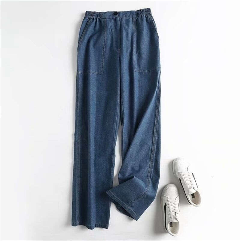 Tangada Fashion Women High Quality Loose Jeans Long Trousers Strethy Waist Pockets Buttons Female Pants 4C144 211111 Z260314