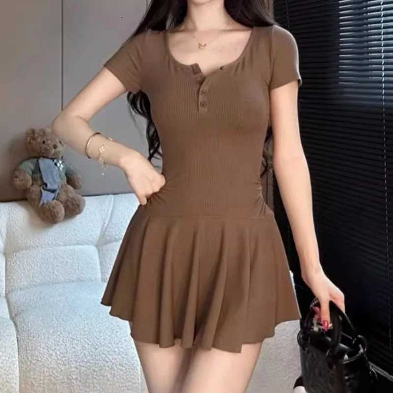 Short Sleeve Mini Dresses Women Summer Spicy Girls Slimming Pleated Single Breasted Trendy Fashion Ulzzang Casual Daily FemaleT260316