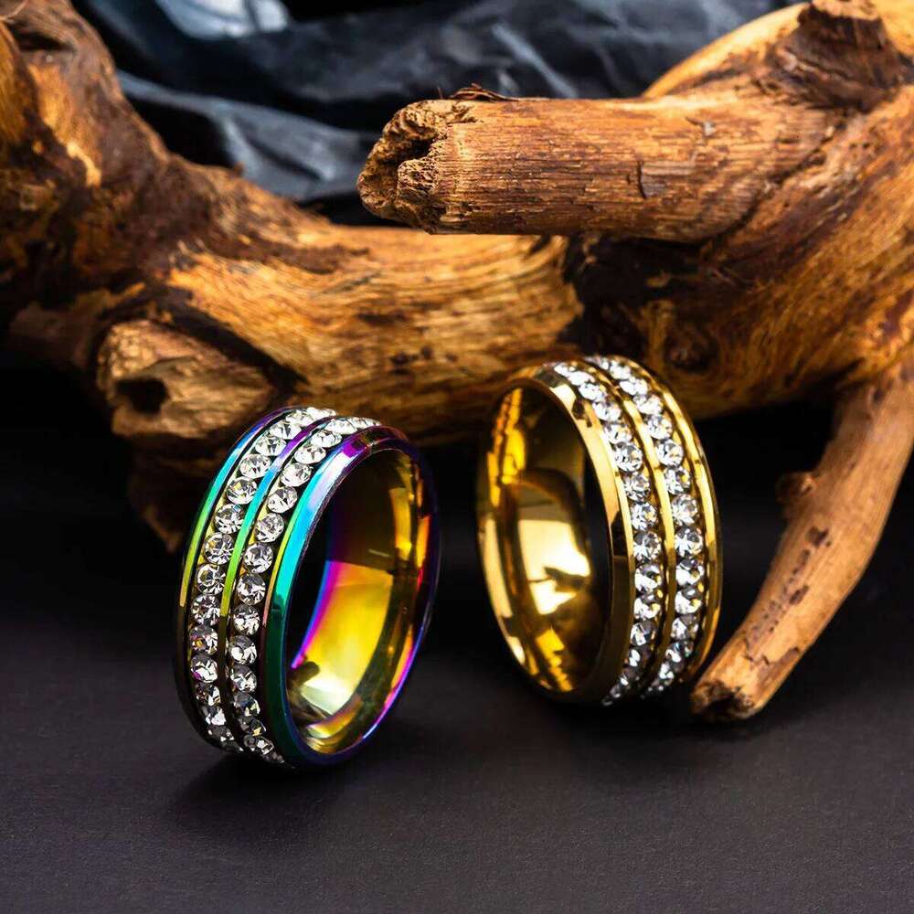 Stainless Steel Couple Ring Zircon Decor Simple Fashion Party Finger Accessories Jewelry Birthday Gift For Women Men H260312