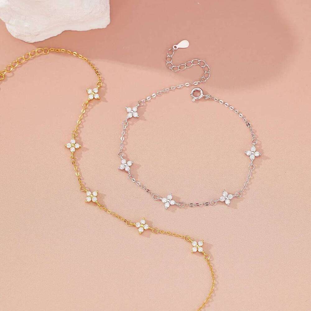 925 Sterling Silver Crystal Flower Bracelet for Women Girls New Personality Korean Chain Fashion Jewelry Accessories Party Gifts Z260313