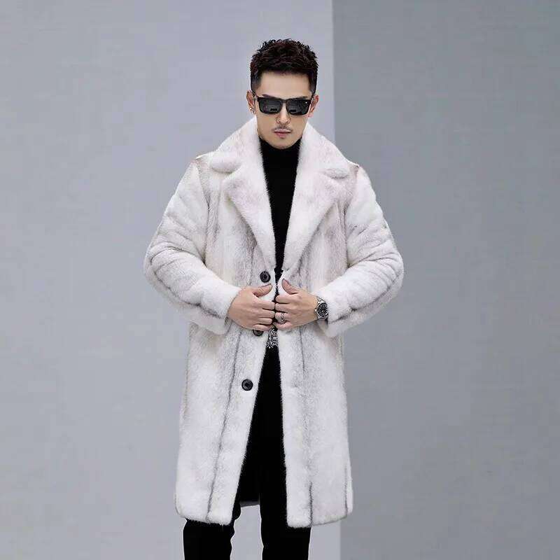 Men Faux Outerwear Winter Mink Fur Coat Thick Jacket Autumn Windbreaker Single Breasted Turn Down Collar High Street Z260313