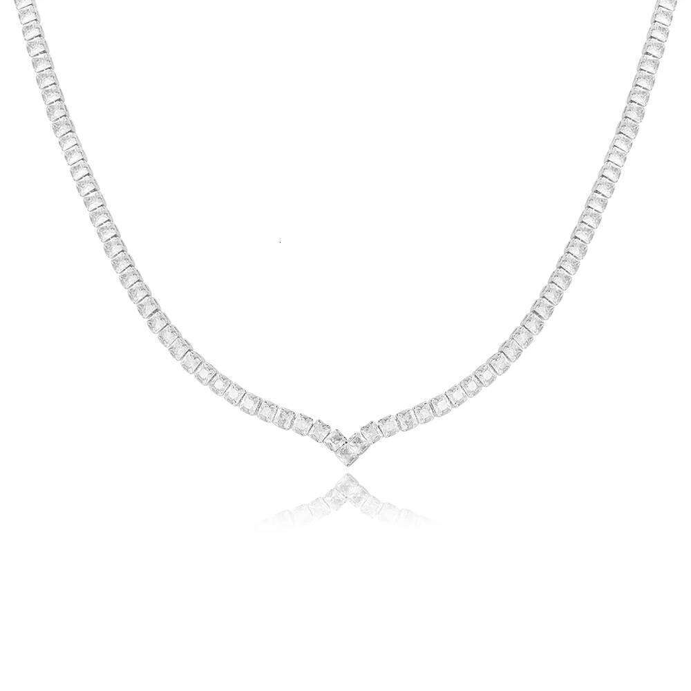 Fashion V Shape CZ Tennis Necklace for Women Gold Statement Iced Out Crystal Choker Collar Jewelry Accessories H260312