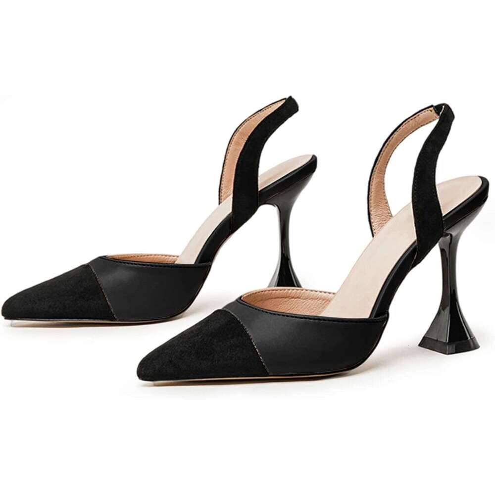 Women S Slingback Pumps Pointed Toe Slip On Stiletto Heels Patchwork Dress Party Shoes MOJIDASHU