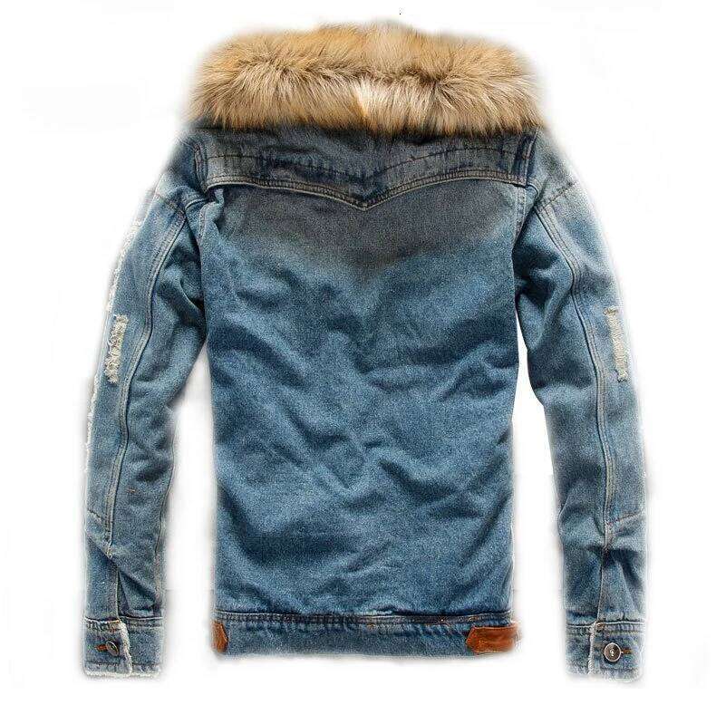 2026 New Men's Winter Denim Jacket with Fur Collar Thick Warm Fleece Lined Jean Coat, Vintage Washed Blue Cotton Overcoat. Z260313