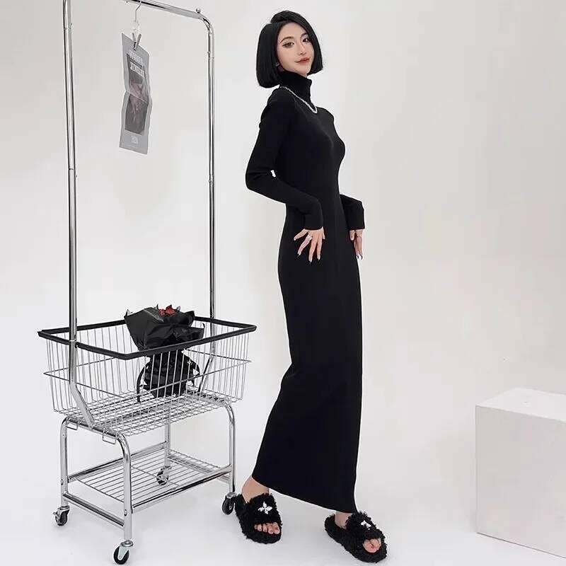 Dress Women Long Sleeve Casual Knitted Basic Maxi Vestidos Bodycon Sexy Turtleneck All-match Temper Seductive Korean Style Ins Z260313