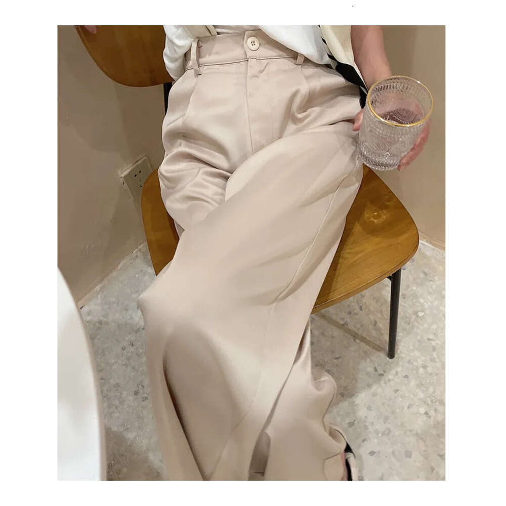 Two Piece Summer Silk Satin Womens High Waist Casual Black Korean Fashion Wide Leg Suit Pants for Women Trousers Oversize 230912 Z260314