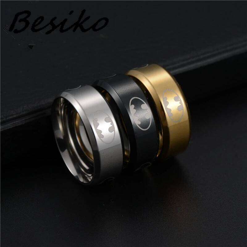Besiko 8mm Bat Logo Black Rings Stainless Steel For Women Men Anime Fans Ring Jewelry Wholesale Dropshipping H260312