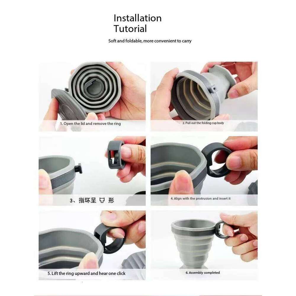 Portable Foldable Coffee Water Bottle Silicone Folding On-the-Go Cup with Straps Lid for Travel and Mouthwashing Z260313