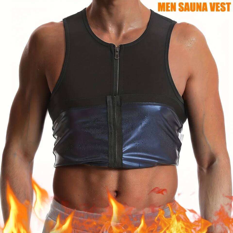 Sauna Suit for Men Waist Vest Zipper Body Shaper with Tank Top Sweat Workout Trimmer 26Y0313