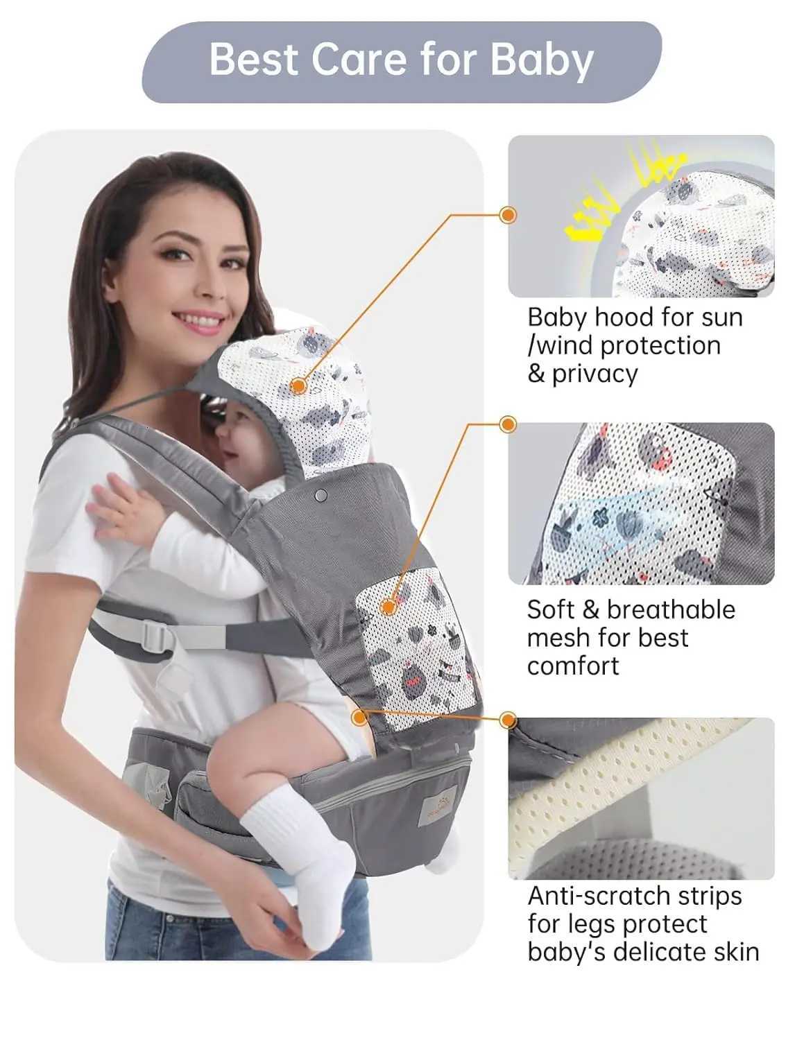 Baby Carrier Baby Carrier Newborn to Toddler Toddler Carrier with Hood All Seasons All Position Baby Hip Carrier X260313
