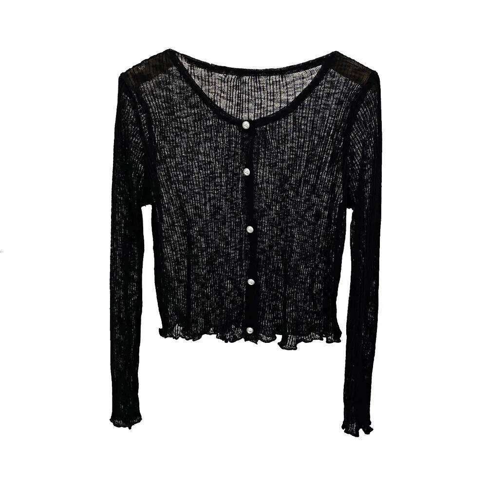 Ice Silk Sunscreen Cardigan For Women 2024 Spring/Summer V-Neck Outerwear Thin Shawl Knit Sweater Long Sleeved Short Jacket Top Z260314