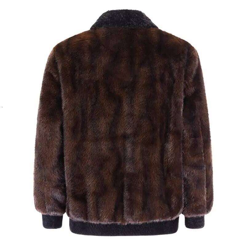 Luxury Quality High-end Men's Jacket Autumn Winter Faux Zipper Outerwear Warm Lapel Cold Protection Mink Fur Coat Z260313