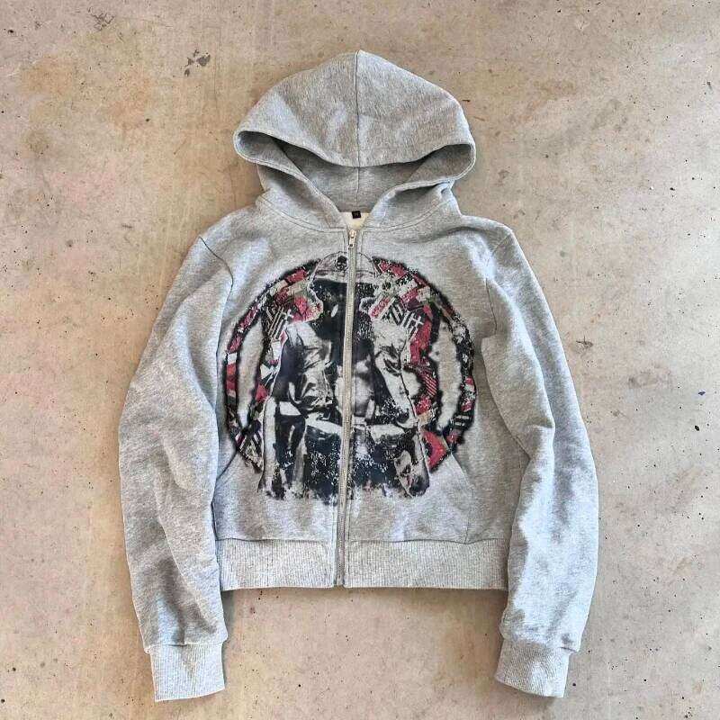 European American autumn winter sweatshirt pullover retro printing pictures men and women same gray loose hoodie Z260314