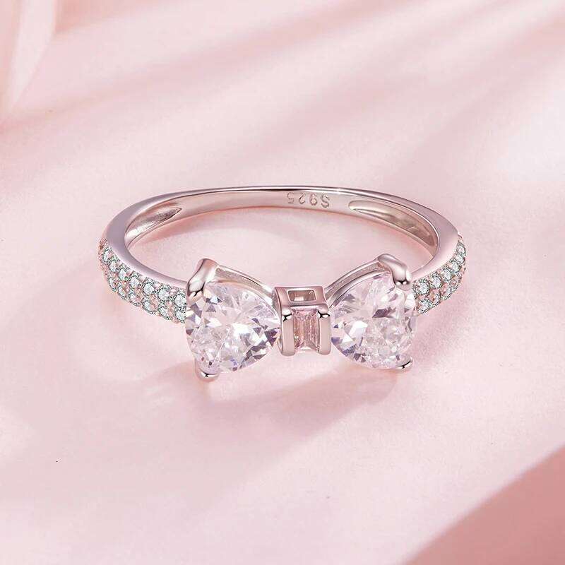 WOSTU 925 Sterling Silver ly Bowknot Ring For Women Clear AAA Zircon Band Rings Girl Daughter Birthday Wedding Gift H260312