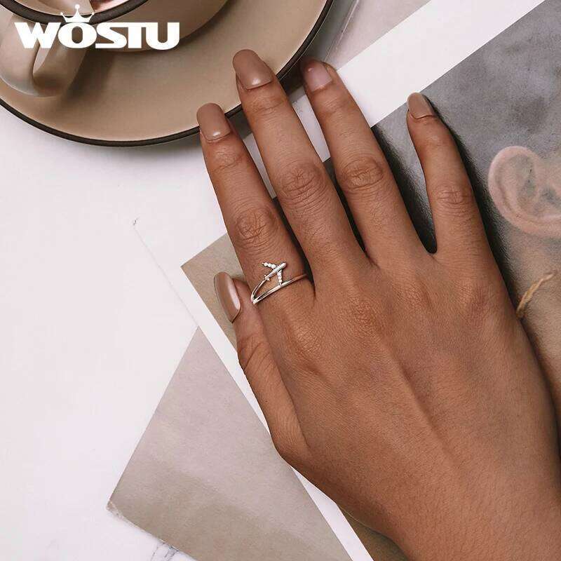 WOSTU Original 925 Sterling Silver Airplane Ring with Zircon for Women Girl Party Birthday Graduation Lucky Gift Fine Jewelry H260312
