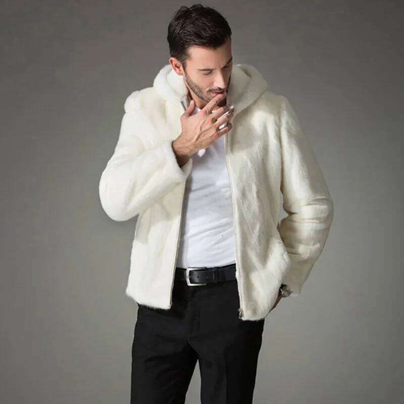 Men's Faux Coat Winter Thicken Fluffy Long Sleeve Warm Outerwear Luxury Fur Bontjas Jacket Hooded Plush Coats 2026 Z260313