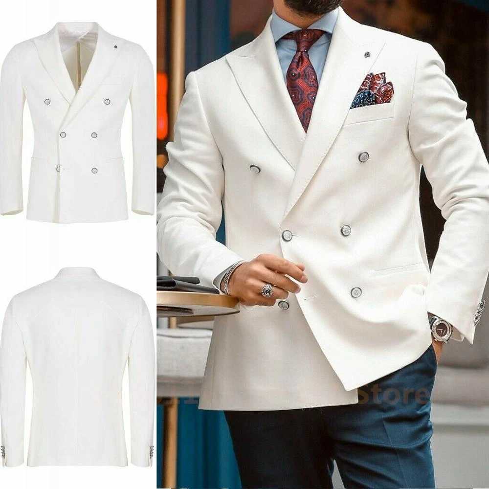2024 Fashion Ivory New Mens Casual Boutique Slim Double Breasted Solid Color Business Wedding Suit Blazers Dress Jacket Coat M260313