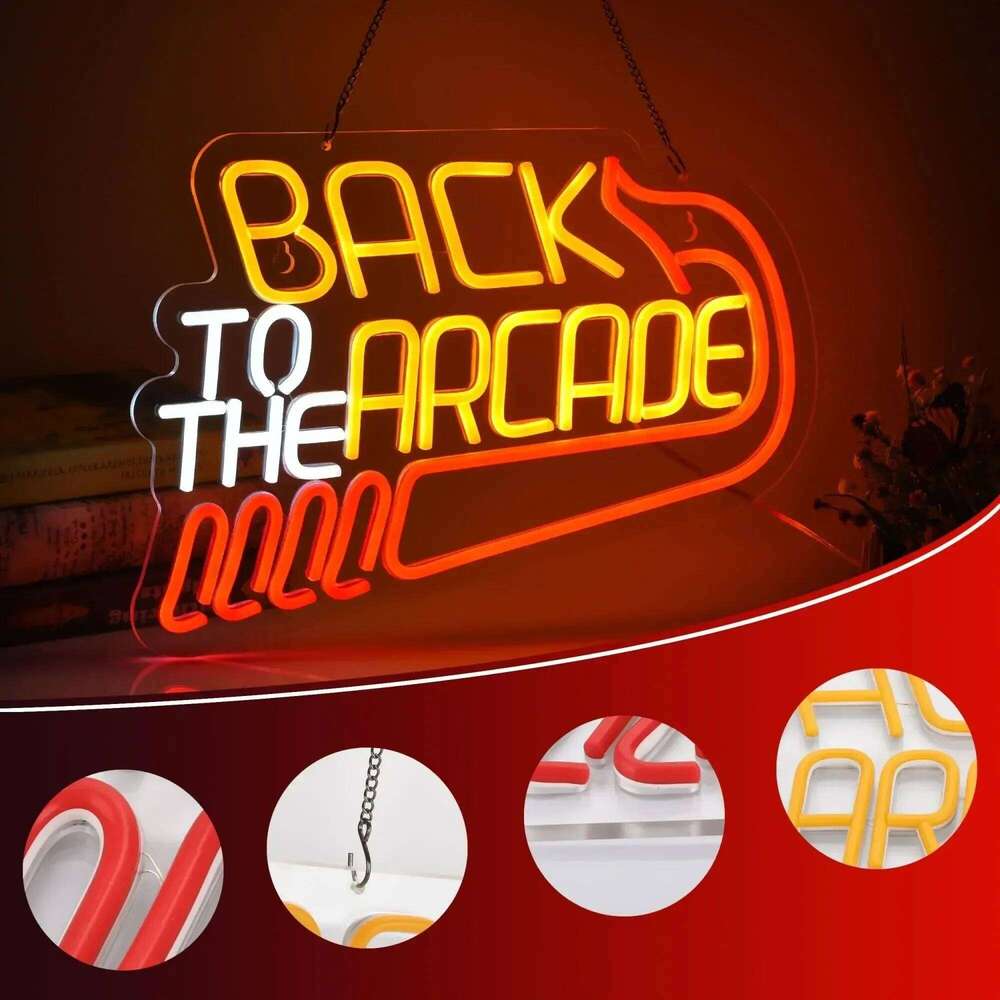 Back to The Arcade Neon Sign Retro Game Room Decor LED Wall Art for Gamers Home Bar Cafe Gaming Gift Idea Vintage 80s Style 26H0313