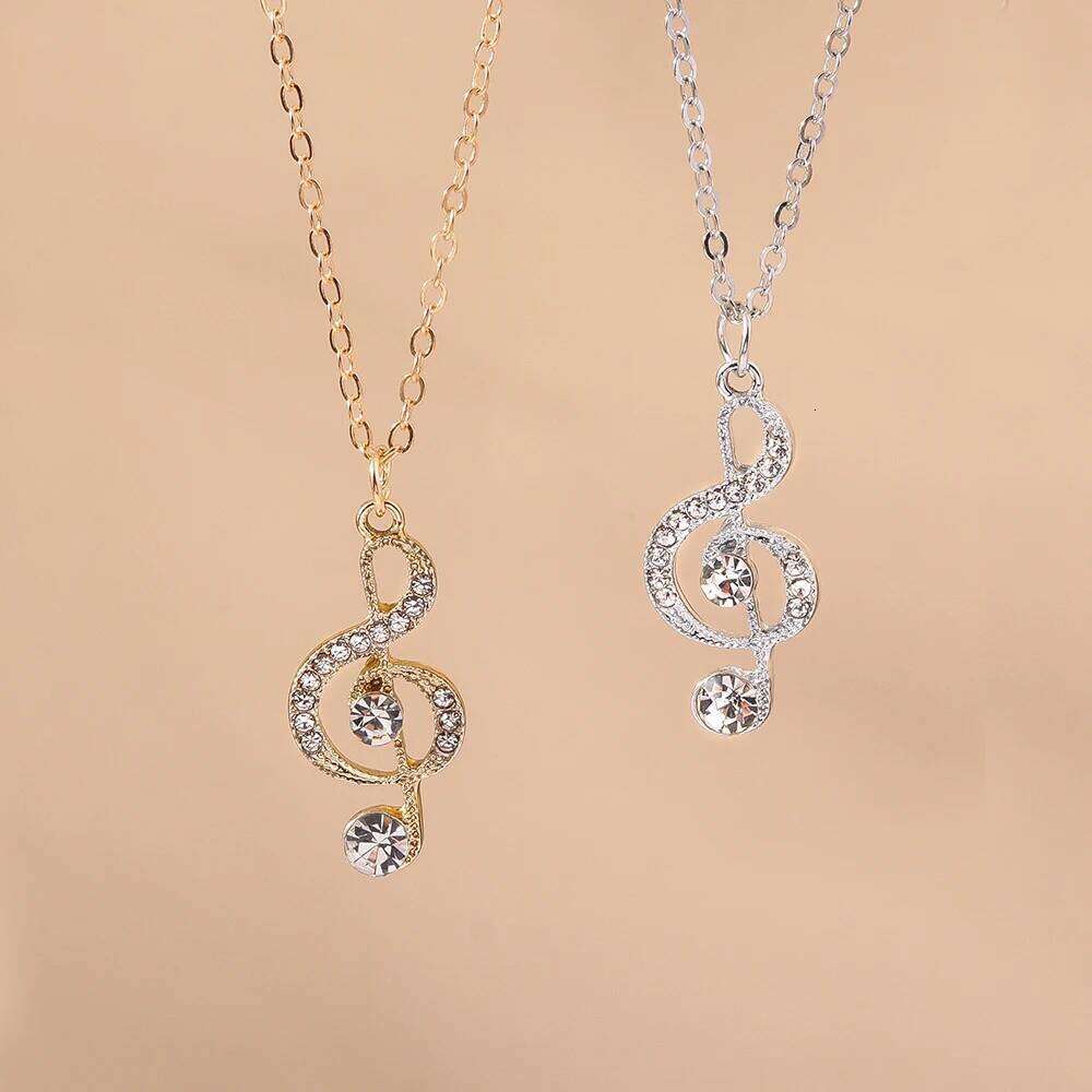 Aihua Gold Silver Color Delicate Crystal Music Note Necklaces for Women Girls Korean Musical Pendant Necklace Jewelry Gifts H260312