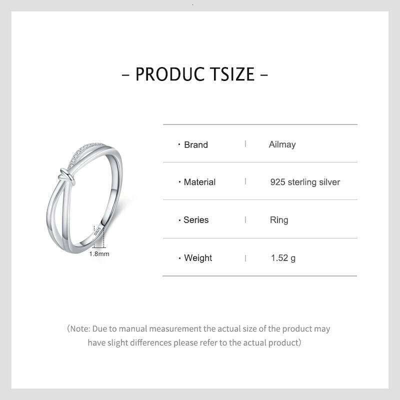 Ailmay Real 925 Sterling Silver Geometric Cross Line Finger Ring For Women Fashion Original Design Birthday Fine Jewelry H260312