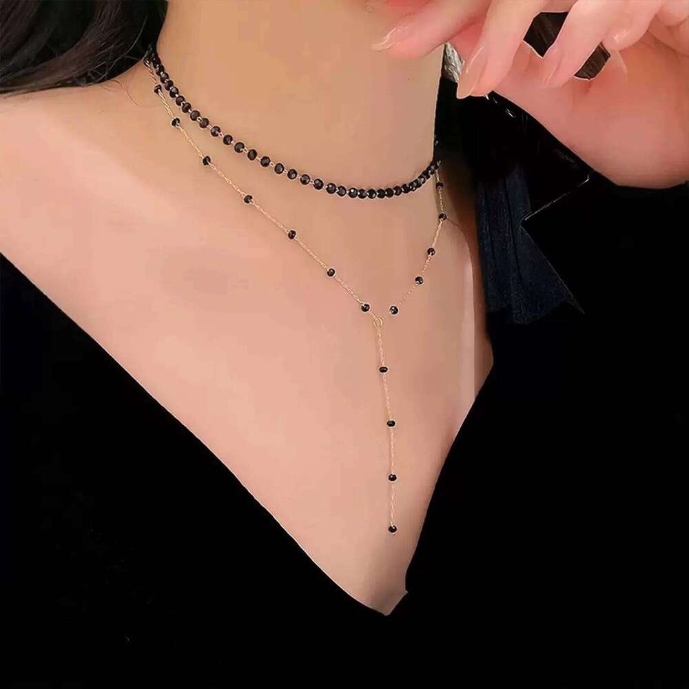 Double Layer Black Crystal Design Necklace Clavicle Chain for Women Lady Banquet Wedding Dresses Skirts H260312