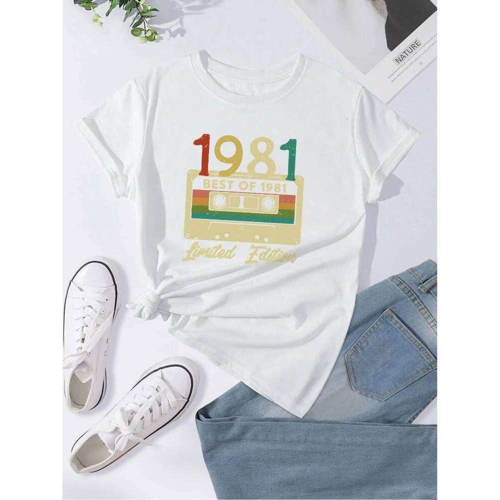 Size 'Best of 1981 Limited edition' Print Short Sleeve T-shirt Women's Plus Slight Stretch Round Neck Casual Tee Z260314