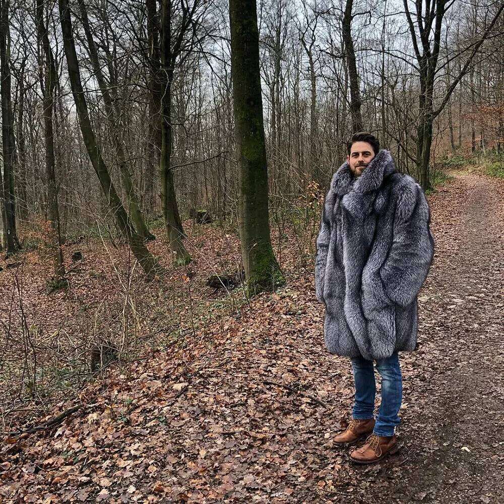 Men's fox fur long winter thickened warm trench coat Fashion High Quality Faux Fur Jacket Warm Autumn New Z260313