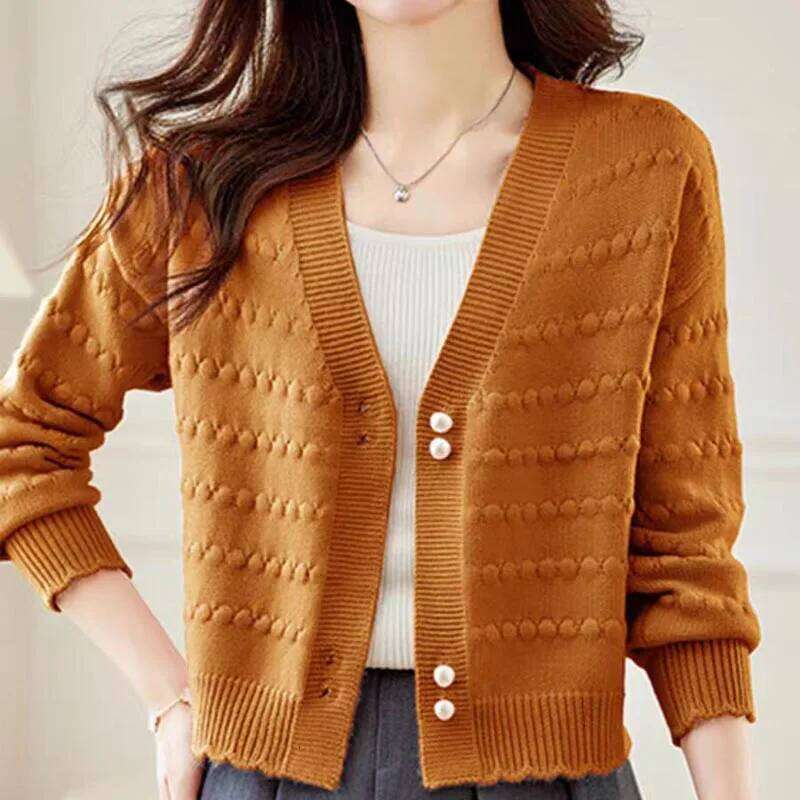 Women's Clothing Elegant Fashion V-neck Knit Cardigan Autumn Winter New Solid Sweet All-match Long Sleeve Top Lady Chic Sweaters Z260313