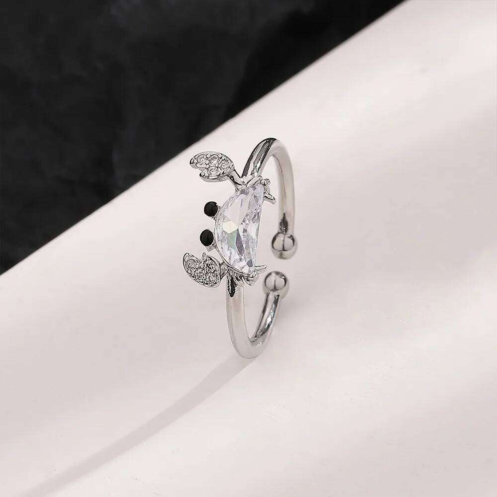 Creative Design Crystal Crab Stainless Steel Opening Rings for Women Exquisite Cute Marine Animal Finger Accessory Jewelry Gifts H260312