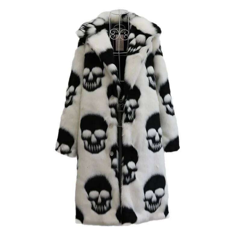 Single Breasted Men Faux Mink Skulls Cardigan Jacket Outerwear Thick Warm Fur Spliced Pockets Casual Loose Winter Z260313