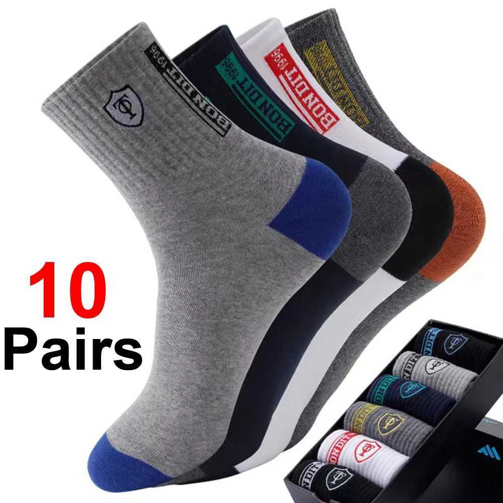 10 Pairs Breathable Cotton Sports Stockings Men Bamboo Fiber Autumn and Winter Men Socks Sweat Absorption Deodorant Business Sox D260313