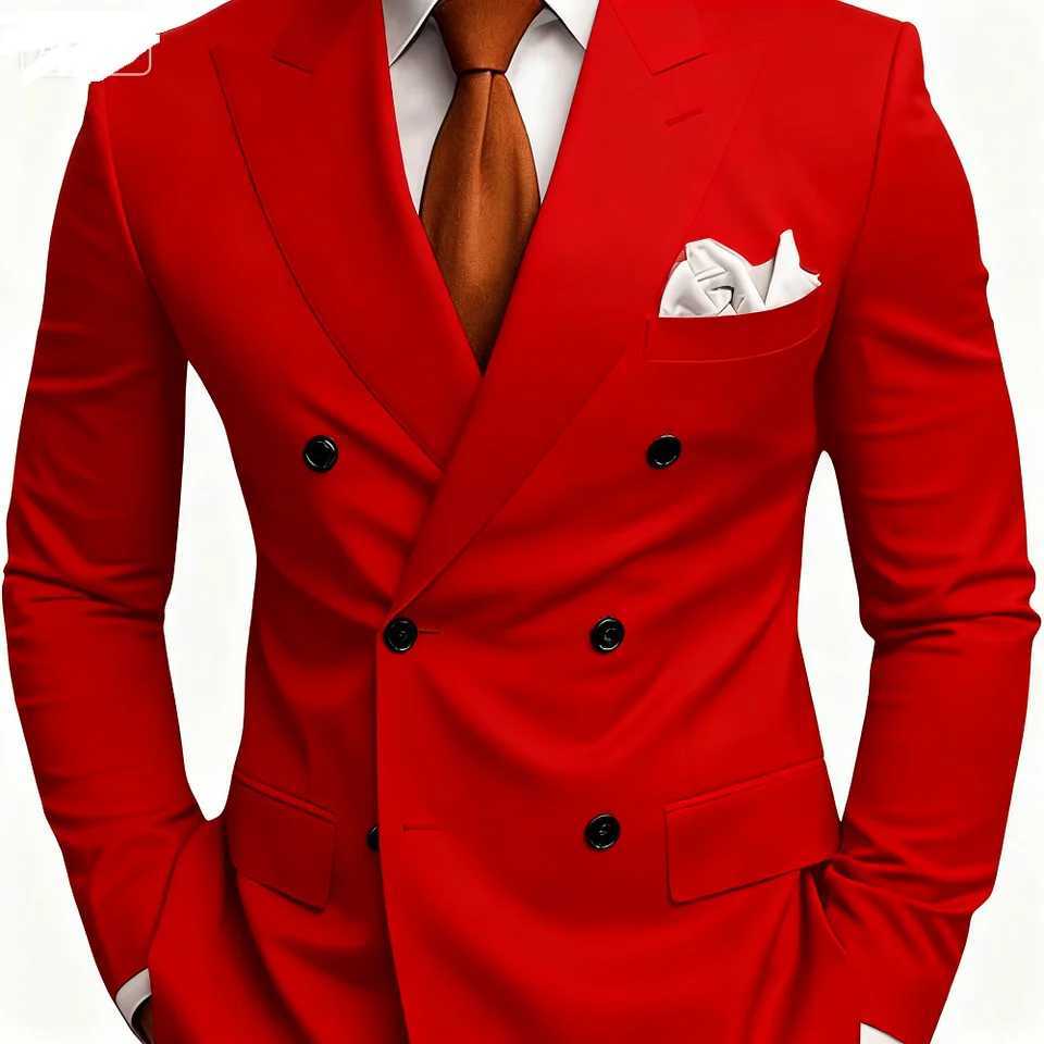 Solid Man Double-breasted 2 Piece Suit with Peak Lapel for Men Wedding Business Casual Graduation Outfit Set M260313