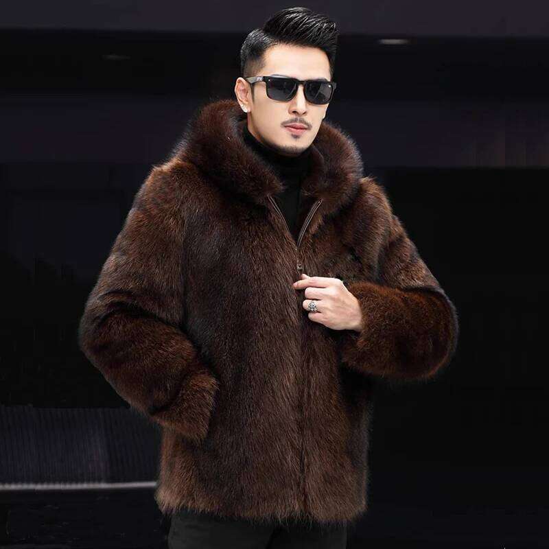 Men's fur Mink coat Short hooded casual fashion trend Winter zipper jacket JJ998 Z260313
