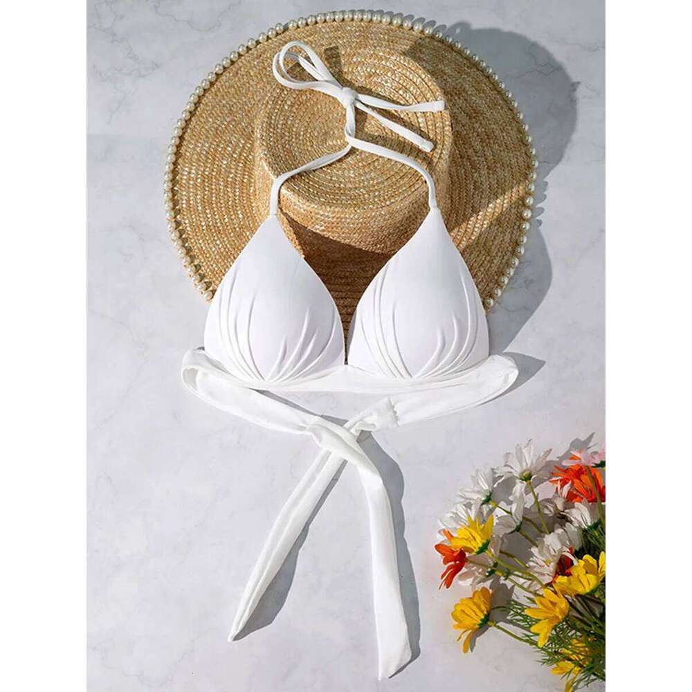 XS - XL Sexy 2025 Push Up Bra Cup Halter Bikini Female Swimsuit Women Swimwear Bather Bathing Suit Swim Solid Beach wear Top Y260303