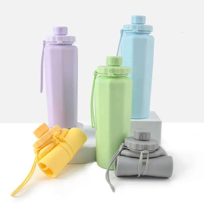 600ML Collapsible Bottle Silicone Foldable Water Cup Outdoor Sports Leakproof Reusable Kettle for Travel Camping Yoga Z260314