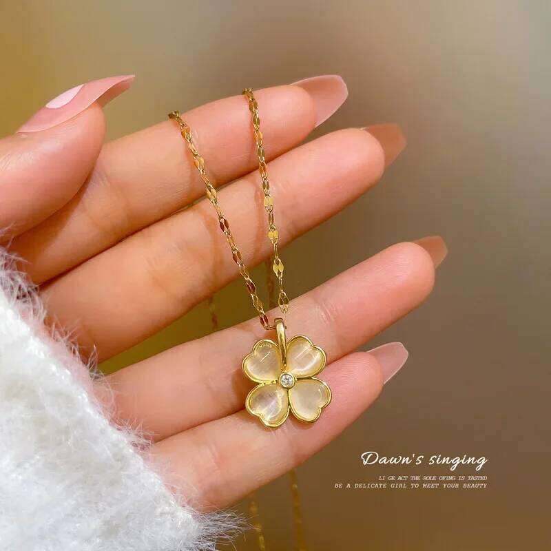 classic simple flower pendant necklace Opal stones cr Choker Chain for women party daily wear jewelry H260312