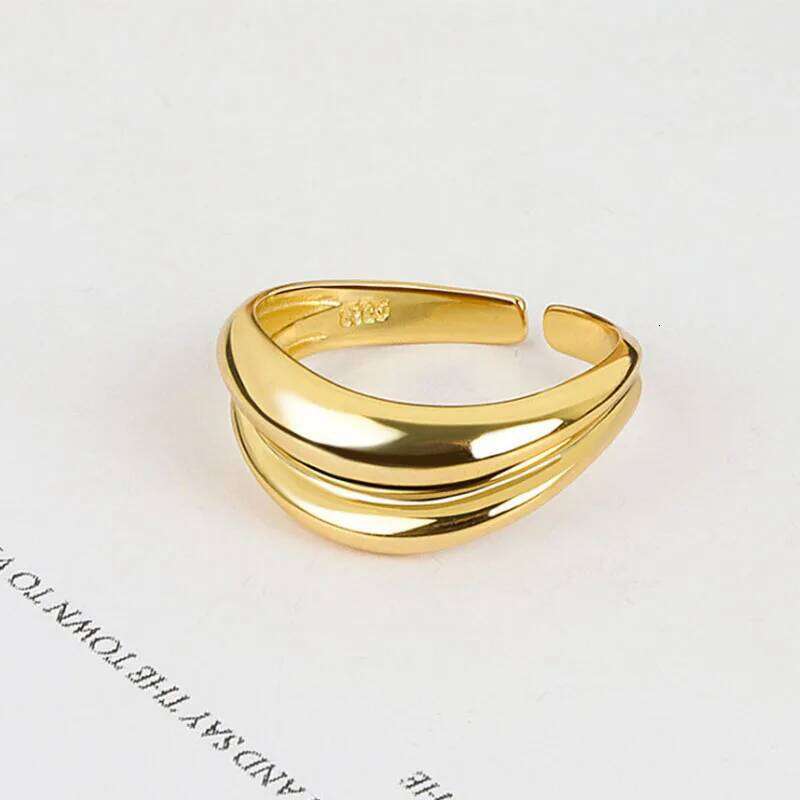 VENTFILLE 925 Silver Gold Color Open Ring for Women INS Niche Irregular Wave Sand Surface Wide Noodle Party Birthday Gift H260312