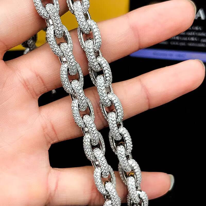 Hip Hop Jewelry Sliver Iced Out Moissanite Diamond Jewelry Necklace Women Men Iced Out Cuban Moissanite Link Chain