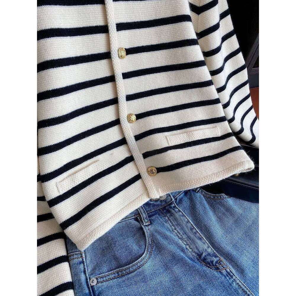 Women Spring Autumn Sweaters O-neck Stripe Knitted Cardigan Fashion Long Sleeve Casual Short Tops Korean Style New Z260313